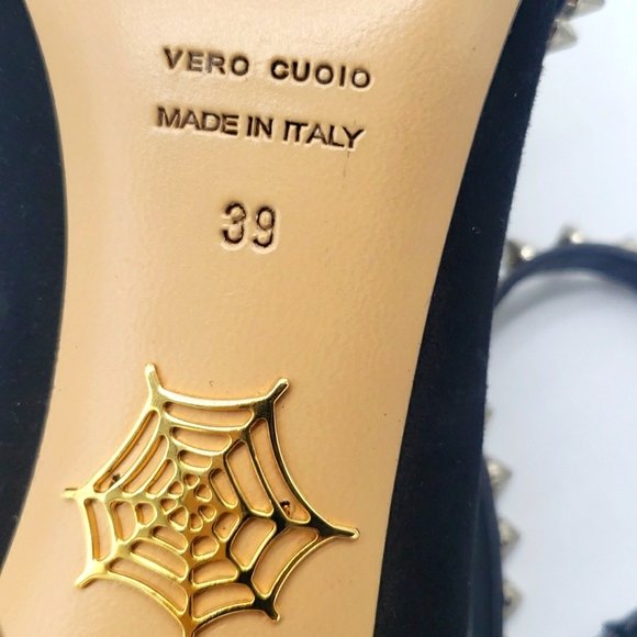 Charlotte olympia size 39 color black suede and silver spikes 100% Authentic - Picture 7 of 17